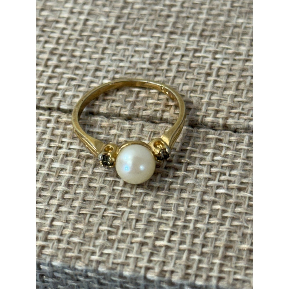 Vintage Signed Krementz 14K HGE Cultured Pearl Ring Size 5.75 Retro Cocktail